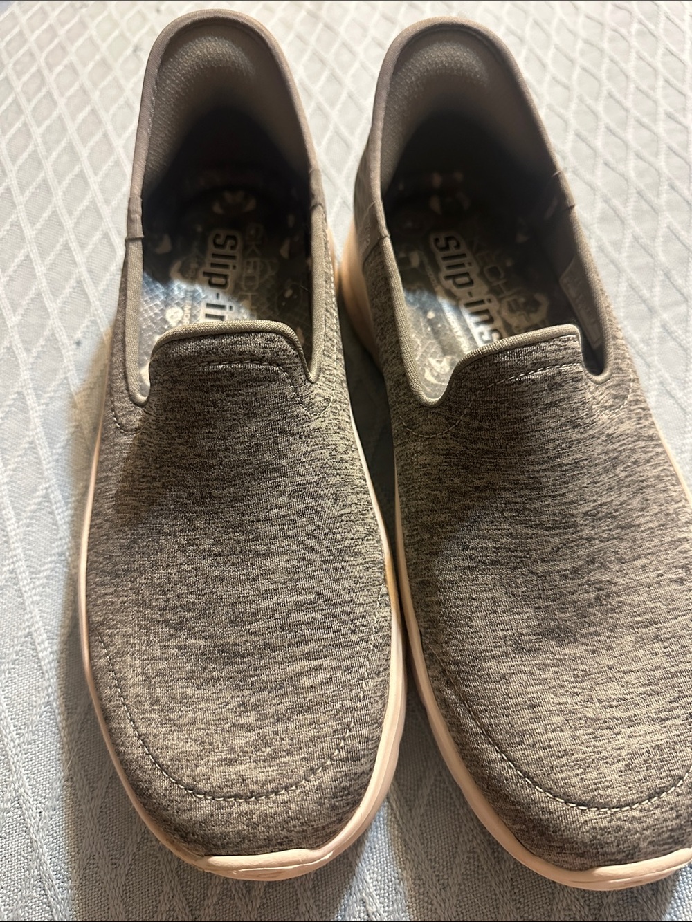 Skechers Slip-On Loafers in Heather Gray with White Sole